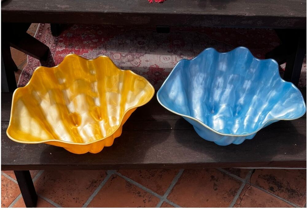 MCM Grainware Acrylic Iridescent Huge Clam Shell Serving Bowls-RARE!  18"